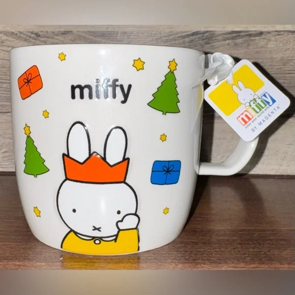 Cute 🥰 Miffy 🐰 Merry Christmas Mug with Gold Rim by Magenta Holiday Bunny 🐰 - Picture 11 of 12